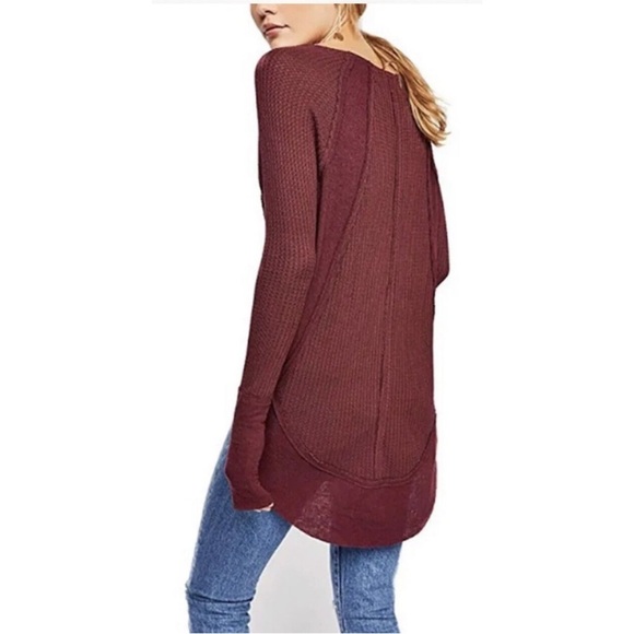 Free People We the Free Catalina Thermal Tunic Top Long Sleeve Burgundy Womens S - Picture 2 of 5